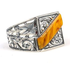 925 Sterling <b>Silver</b> Men's Cluster <b>Ring</b> Square Stone Amber Handcrafted Geometric <b>Statement</b> <b>Ring</b> for Everyday Wear GRS Certified - Product Image 3