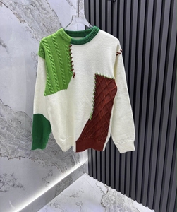 Pull tricoté à col rond pour homme, manches longues, hiver, blanc et noir contrastant, anti-plis, anti-rétrécissement, respirant, vente en gros - Product Image 3