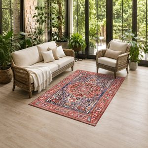 RUGS DEPOT LXDP-0065 Wholesale Red Burgundy Traditional Medallion Digital Printed Machine Washable Chenille Area Rug Non <b>Slip</b> - Product Image 6