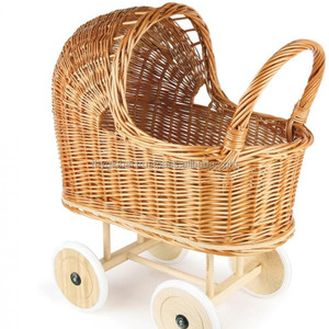 Cochecito de mimbre para muñeca, carrito barato de mimbre, <span class=keywords><strong>color</strong></span> rosa