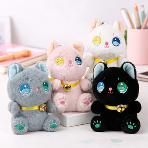 Portachiavi Peluche Gattino Nero con Campanello, Imbottito in Cotone PP, Giocattolo Carino per Bambini 2-4 Anni e Organizzatori per Chiavi - Product Image 1