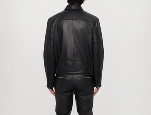 แจ็กเก็ตหนังแท้คอตั้งสำหรับผู้ชายเสื้อมีซิปย้อมสีล้วนสำหรับฤดูหนาว - Product Image 3