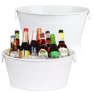 ถังน้ำแข็งโลหะเคลือบสีขาวทันสมัยพร้อมที่จับที่เก็บขวดไวน์ทรงวงรีและขวดเบียร์สำหรับงานเลี้ยงและงานแต่งงาน - Product Image 4