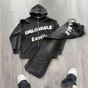 Ensemble survêtement décontracté unisexe en molleton d'hiver avec logo personnalisé, 2 pièces, 100% coton, surdimensionné, respirant, lavage à l'acide - Product Image 3