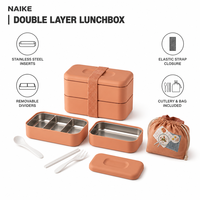 Boîte de préparation de repas double couche profonde avec plateaux intérieurs en acier inoxydable, kit de couverts portable et sac de rangement pour les programmes de restauration et de vente au détail