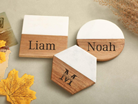 AZ ENTERPRISES AZE-356i Posavasos de Resina de Madera Natural Sólida, Rectangulares, con Acabado Epoxi Pulido a Mano, Resistentes al Agua y Duraderos