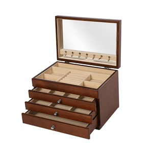 Joyero decorativo de madera de pino natural con tapa de vidrio deslizante estampado con revestimiento UV y barnizado para almacenamiento de regalos de madera - Product Image 4