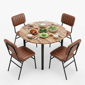 Modern Acacia Wood <b>Round</b> <b>Dining</b> <b>Table</b> (1m) with <b>4</b> Comfortable Cushioned Chairs CBBA108 Design - Product Image 1