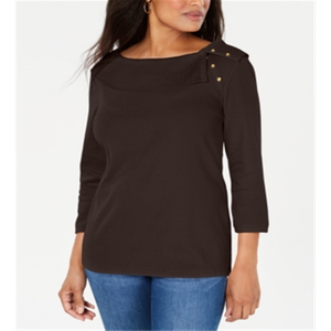 Camicia da Ufficio Karen Scott per Donna con Motivo Floreale in Cotone, Collo a Scialle e Bottoni, Colore Cioccolato, Disponibile nelle Taglie XL e 4XL - Product Image 1