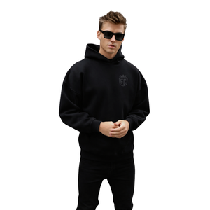 Sudadera con Capucha Extra Grande para Hombre, Color Negro Azabache, 50% Algodón, 50% Poliéster, Hombros Caídos, Estilo Urbano, Corte Holgado, Sudadera de Invierno - Product Image 5