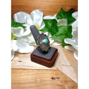 Tillie Jon Kingman <b>Boho</b> Style <b>Ring</b> Turquoise & Sterling <b>Silver</b> with Bezel Setting Size 9 Vermeil Rhodium Plating Everyday Wear - Product Image 2