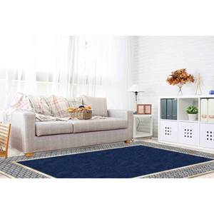 Navy Blue <b>Chenille</b> <b>Rug</b>: Geometric Modern Accent <b>Rug</b>,Nonwoven Soft <b>Rug</b> - Product Image 5