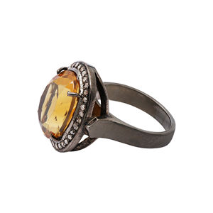 Pierres précieuses de Citrine naturelle et de diamant en argent Sterling massif 925, bagues faites à la main, bijoux pour la vente en gros - Product Image 2