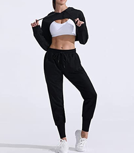 เสื้อครอปสตรีเสื้อมีฮู้ดเสื้อสวมหัวเปิดไหล่ผ้าฝ้ายมี100% สำหรับฤดูหนาวพิมพ์ลายสีพื้นทันสมัยออกแบบโลโก้ได้ตามต้องการ - Product Image 1