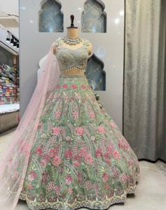 Elegante satén seda Lehenga Choli moda indio pakistaní espejo Real bordado lentejuelas trabajo con Cancan & Canvas Patta - Product Image 1