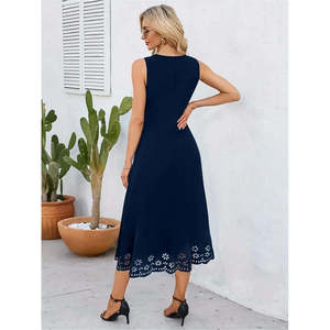 Vestido midi de crepé importado con estampado floral cortado a láser sin mangas para mujer, 34051 - Product Image 2