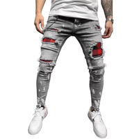 Jeans skinny délavés pour hommes avec patchwork et éclaboussures de peinture Pantalon en denim perlé extensible de qualité supérieure pour garçons