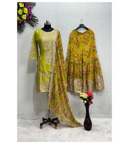 Ensemble de costume de Sharara pakistanais lourd de haute qualité de nouveau designer pour les mariages, les festivals et les fêtes pour les célébrations nuptiales - Product Image 1