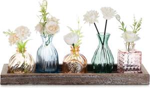 <b>Small</b> Vases Set Traditional <b>Wooden</b> Tray Handcrafted Lightweight Home Office Living Room Vintage <b>Table</b> Centerpieces Wedding - Product Image 2