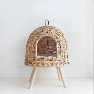 Minimalist tasarım sürdürülebilir el sanatları doğal çevre dostu rattan kedi yatak evcil hayvanın uyku ve ev dekorasyon dikkat çekmek için