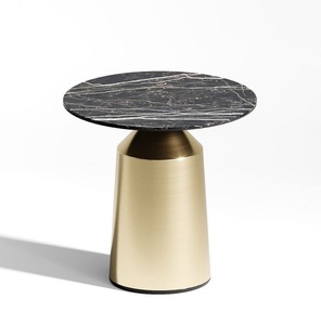 Mesa auxiliar moderna de diseño de lujo con tapa de metal de cono blanco y base cilíndrica de mármol verde sala de estar artística escultórica - Product Image 4