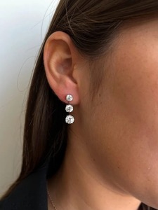 Lab Grown <b>Diamond</b> <b>Earrings</b> 3 Stone <b>Diamond</b> <b>Earrings</b> 3 Prong <b>Diamond</b> Dangle Studs <b>Earring</b> Gift for Her - Product Image 3