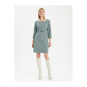 ชุดเดรสลายเข็มขัด ผลิตจากผ้าผสมวิสโคส สำหรับใส่ทำงาน BGN W24D266 - Product Image 1