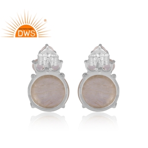 Venta caliente fina plata esterlina cristal natural cuarzo y rutilo dorado piedra preciosa Stud pendiente fabricante de joyería personalizada - Product Image 4