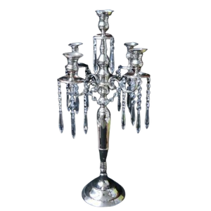Candelabros 5 velas con gota colgante de cristal nuevo diseño Metal hecho a mano cristal colgante centro de mesa boda candelabro hecho a mano - Product Image 1