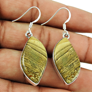 Image naturelle jaspe pierre précieuse 925 argent Sterling feuille forme balancent boucles d'oreilles pour femme filles à la main bohème bijoux - Product Image 3