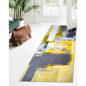 Alfombra Abstracta Amarilla y Gris: Alfombra Moderna Antideslizante con Estampado, con Pelo Suave - Product Image 5