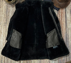Men's Winter Long <b>Coat</b> <b>with</b> Raccoon <b>Fur</b> <b>Hood</b> Genuine Sheepskin Shearling Jacket Thick Warm Wool Liner Waterproof <b>Black</b> Color - Product Image 3