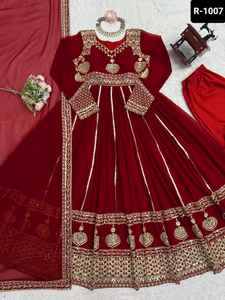 La última ropa tradicional para mujer Foux Georgette lista para usar vestidos Anarkali con Secuencia de hilo trabajo y conjunto Dupatta elegante - Product Image 4