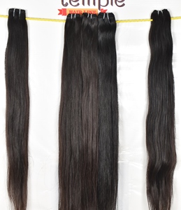 Cabello humano indio 100% barato crudo Natural Color negro onda del cuerpo cutícula alineada mechones Temple máquina doble trama onda profunda - Product Image 2