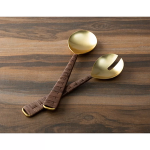 Offre Spéciale bois d'acacia avec manche en acier inoxydable hôtel Restaurant maison personnalisé ustensile à salade fourchette et cuillère serveur ensemble de couverts - Product Image 6