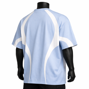 T-shirt de sport personnalisé OEM pour homme en polyester, bleu et blanc, séchage rapide, maillot d'entraînement, vente en gros - Product Image 6