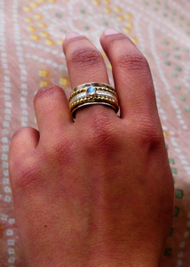 Daily Wear 925 Sterling Silver White Rainbow Moonstone Cheap Classic Elegant Simple Unisex <b>Spinner</b> <b>Ring</b> - Product Image 6