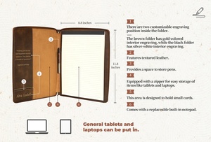 Cartera de cuero con cremallera para oficina A4, carpeta, bolsa, diseño de soporte, regalo de negocios, clase - Product Image 6