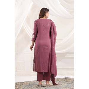 Ensemble Kurta en Chiffon Brodé en Coton pour Femme, Manches 3/4, Tenue Ethnique, Kurti de Créateur avec Dupatta, Tenue Décontractée Festive - Product Image 2