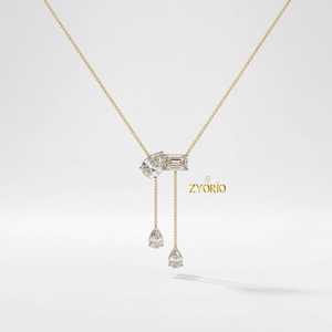 Collar con Colgante de Diamante Cultivado en Laboratorio con Corte Pera y Esmeralda, Plata de Ley 925, Collar de Diseño Toi Et Moi para Mujer, Lujoso - Product Image 2