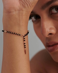 Personalized Diamond Letter <b>Mangalsutra</b> <b>Bracelet</b> 0.08 Ct Natural Diamond G-H Color VS-SI Clarity 14K Solid Gold Customizable - Product Image 1