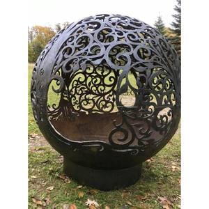 Modern sleek metal <b>fire</b> <b>pit</b> with matte black powder coating and firewood storage for elegant outdoor heating solutions - Product Image 3