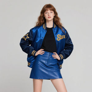 Blue Varsity <b>Jacket</b> With Gold <b>Star</b> And <b>Star</b> Embroidery Front Logo Adult Unisex Sportswear - Product Image 3
