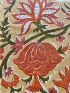 Mustard <b>Yellow</b> Hand Block Printed Cotton <b>Fabric</b> Orange Floral Vine Design - Product Image 3