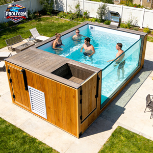 สระว่ายน้ำสำเร็จรูปเหนือพื้นดินแบบโมเดิร์น ผนังไม้ตกแต่ง พร้อมสระไฟเบอร์กลาสสำหรับพักผ่อน  ตกแต่งด้วยวัสดุ WPC - Product Image 3