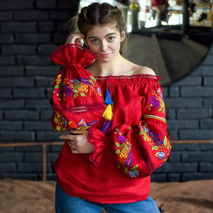 เสื้อเบลาส์แขนยาวสำหรับผู้หญิง,เสื้อแฟชั่นแขนยาวปักลายเปิดไหล่สไตล์ยูเครนสำหรับผู้หญิง - Product Image 1