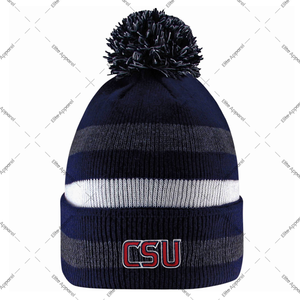 Gorro con pompón y puños a rayas de La Universidad Estatal de Columbus | CSU Primetime Knit Hat with Pom | Navy Red White - Product Image 1