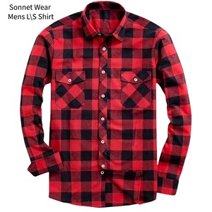 Mens Purple Black Plaid Long Sleeve <b>Flannel</b> Shirt Casual Turn-down Collar Full Sleeve Autumn Wear - Product Image 6