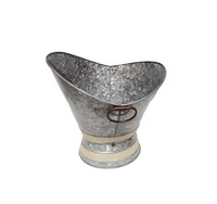Seau à charbon décoratif de forme ronde en métal argenté galvanisé de finition antique