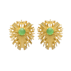 ต่างหูสตั๊ดสีทองดีไซน์ใหม่พร้อมพลอยคาลซิโดนีสีเขียว - Product Image 2